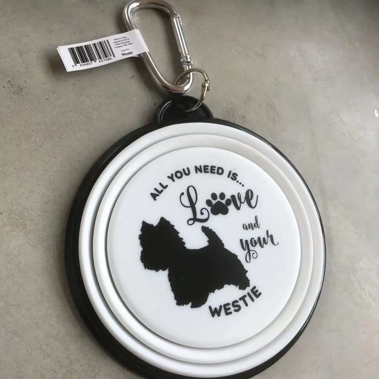 d172eb7e1e16e5f3712f334d9a50f5eb48a5623fba341fe8429f76985ae093bc Westie Travel Pet Bowl - Image 1